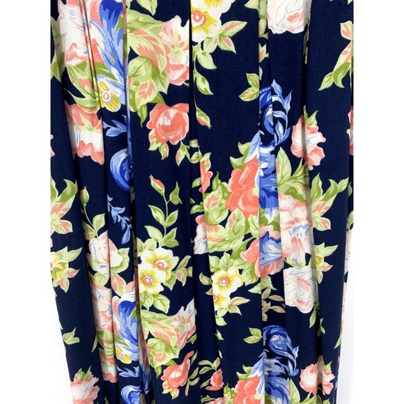 Vintage Worthington Women's Blue Floral Pleated Midi Skirt with pockets Size 10 - Picture 2 of 11